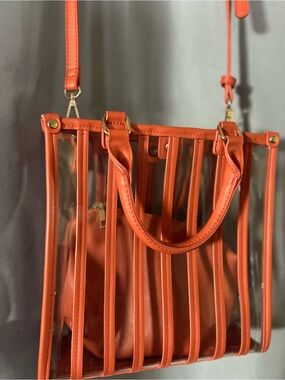 Clear Stripe Tote with zipper pouch 9.5inX9.5in